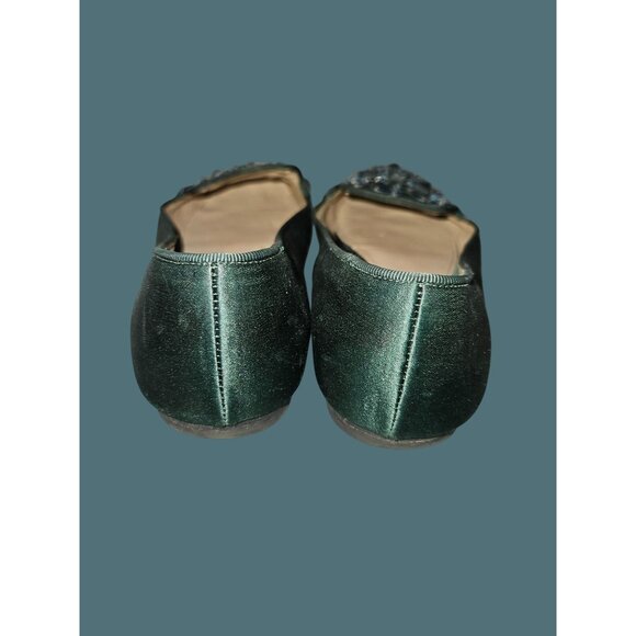 Tory Burch Green Satin Delphine T Logo Embellished Ballet Flats Size 8M - Picture 2 of 14